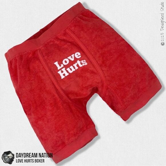 DAYDREAM NATION DOLLS KILL LOVE HURTS WOMEN’S BOXER BRIEFS HEARTBREAK RED TERRY - Picture 1 of 15
